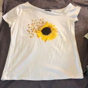 White Sunflower Print Women's Top